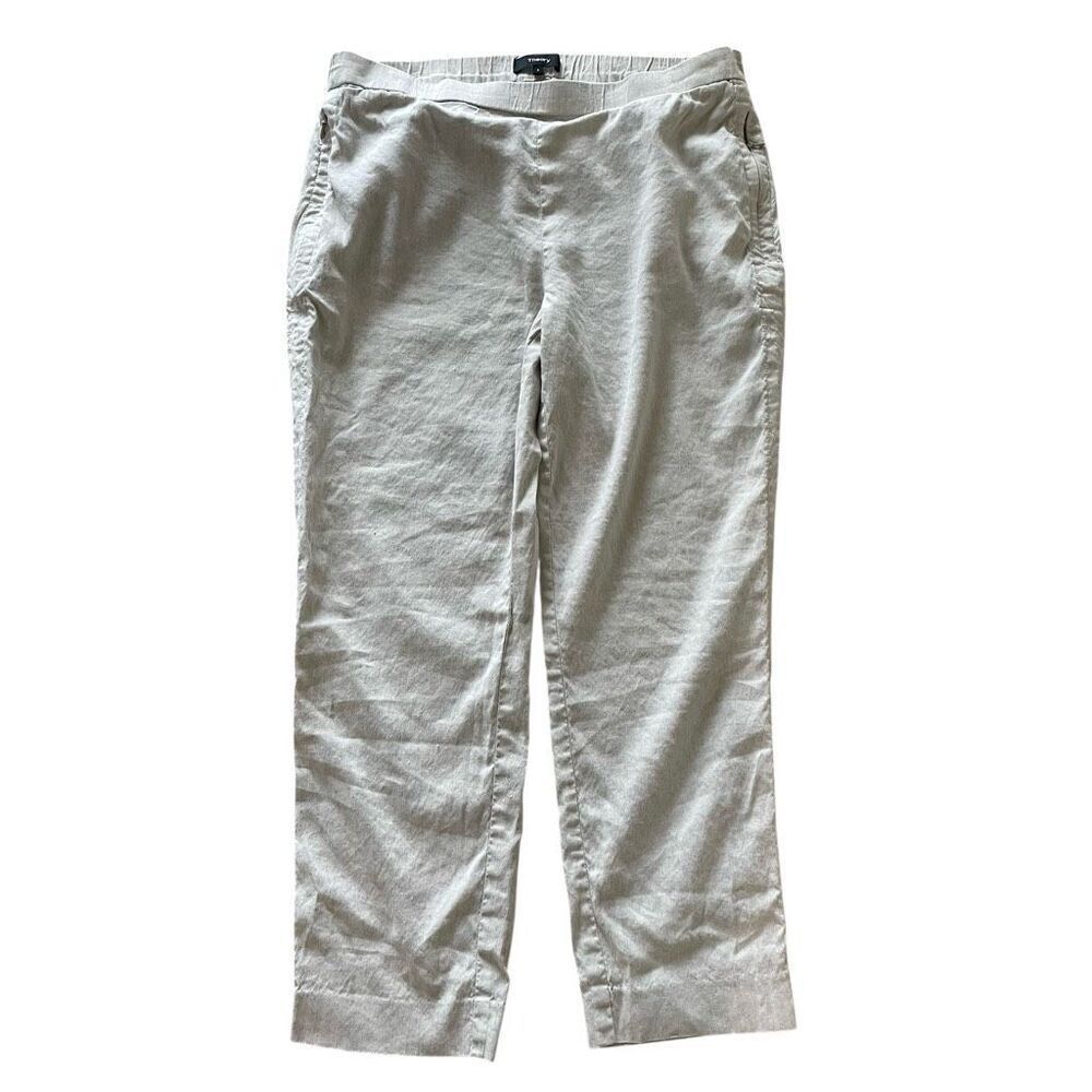 Theory Linen Ankle Crop Pull On Pants Women’s Size 8 M Khaki Beige Flat Front